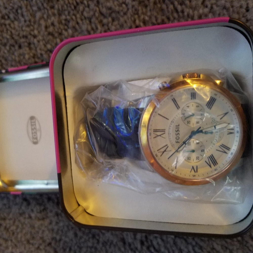 Fossil Grant Chronograph S.S. DK Blue Leather Band